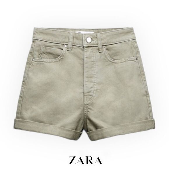 ZARA | Khaki | MOM FIT DENIM SHORTS - Picture 1 of 5